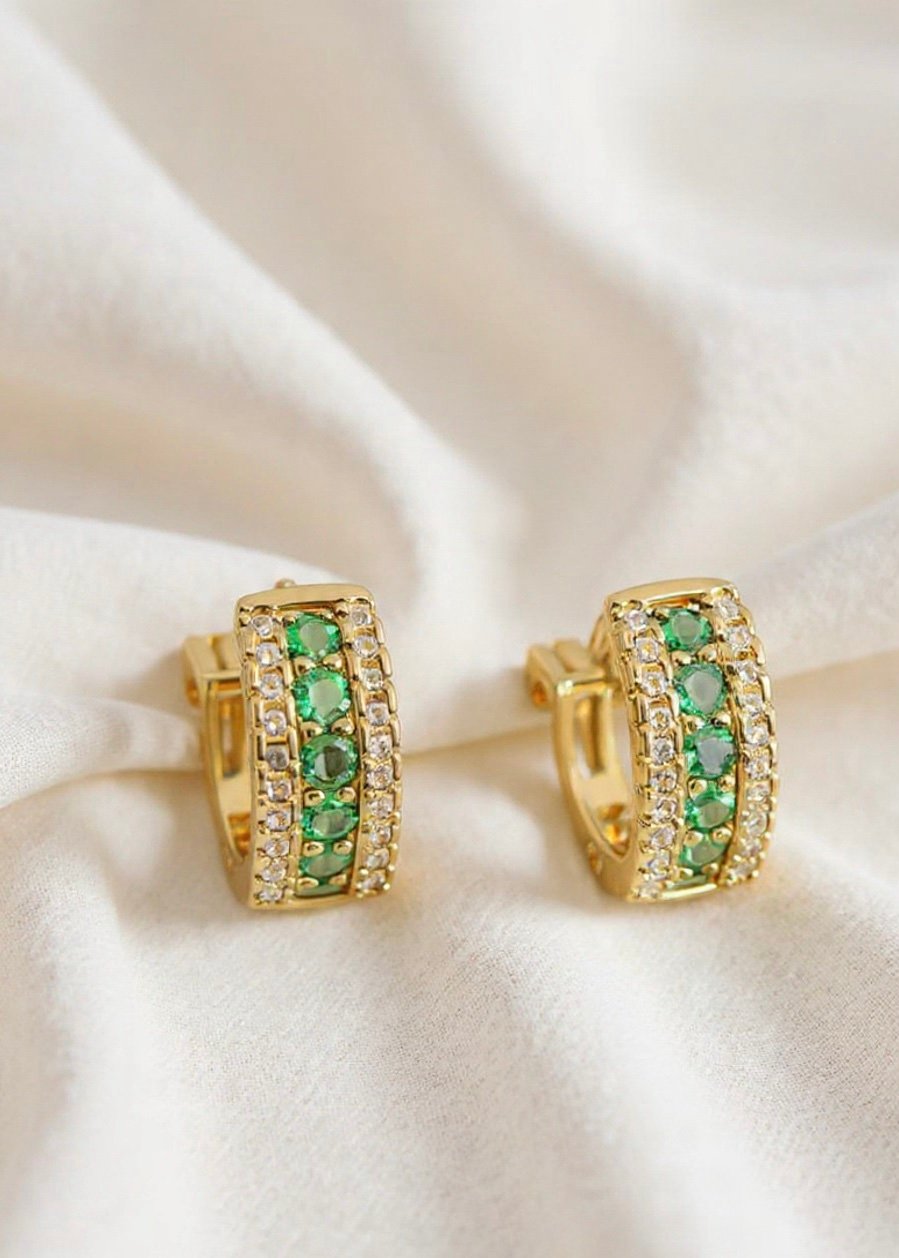 PENDIENTES DE ARO CRISTALES VERDES