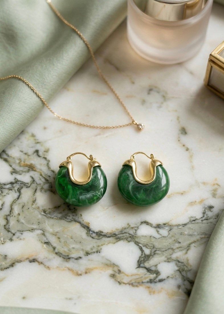 PENDIENTES DE ARO
 ACRÍLICO VERDES RETRO