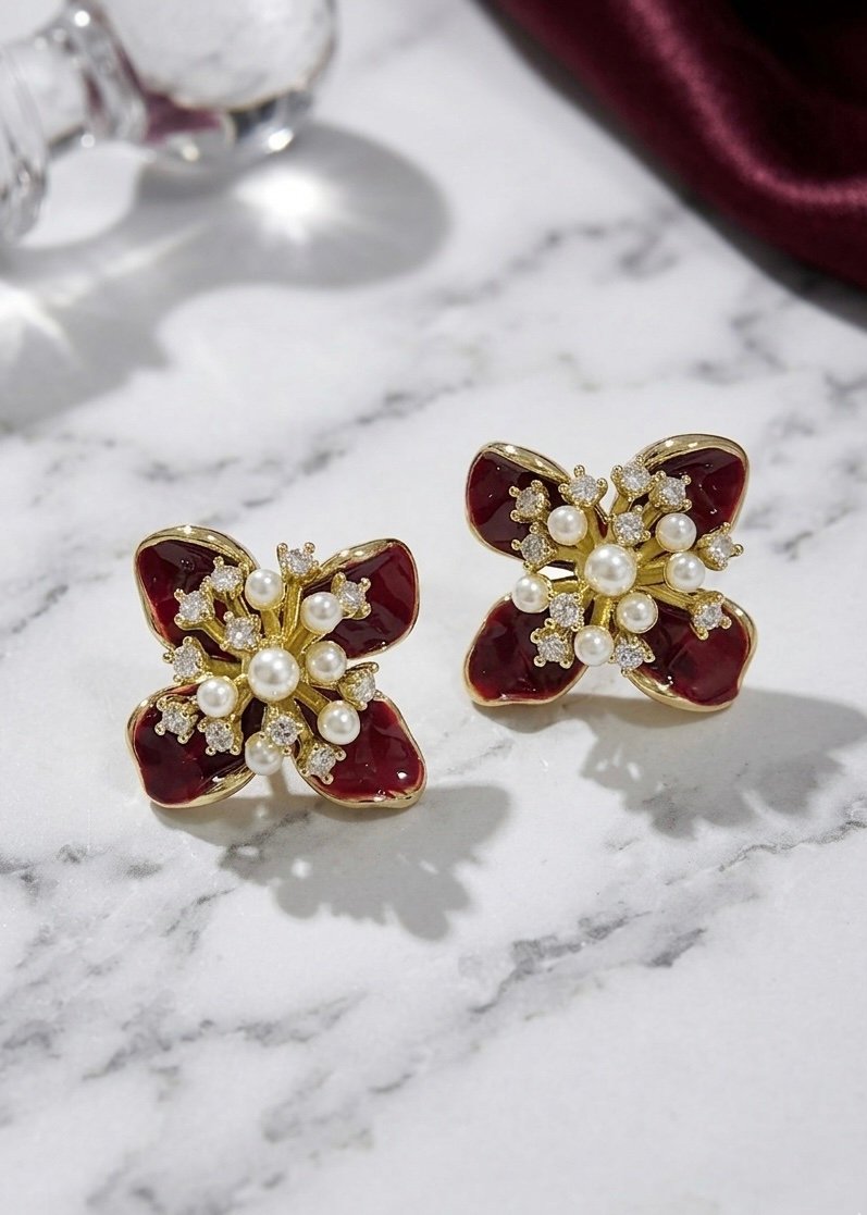 PENDIENTES DE BOTÓN AGAVE ESMALTADO ROJO