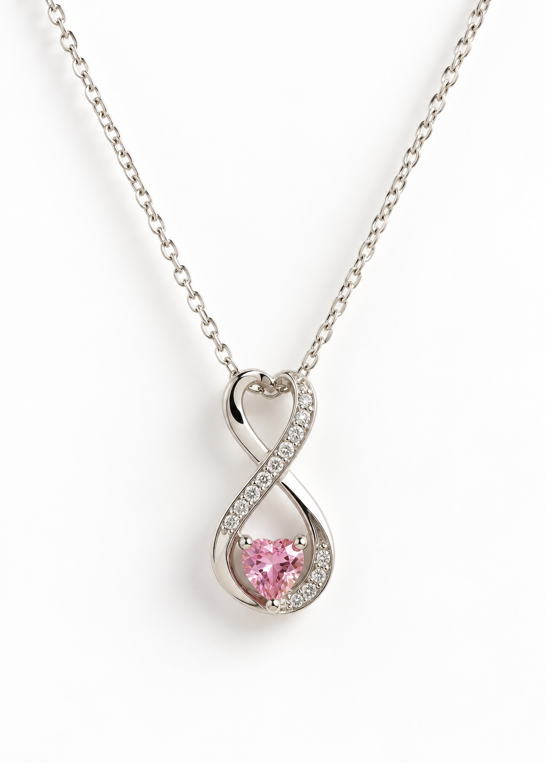 COLLAR INFINI ROSA PLATEADO ACERO INOX